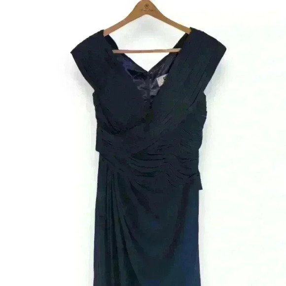 Navy Ruched Column Off Shoulder Long Gown Size 16 - Picture 2 of 9